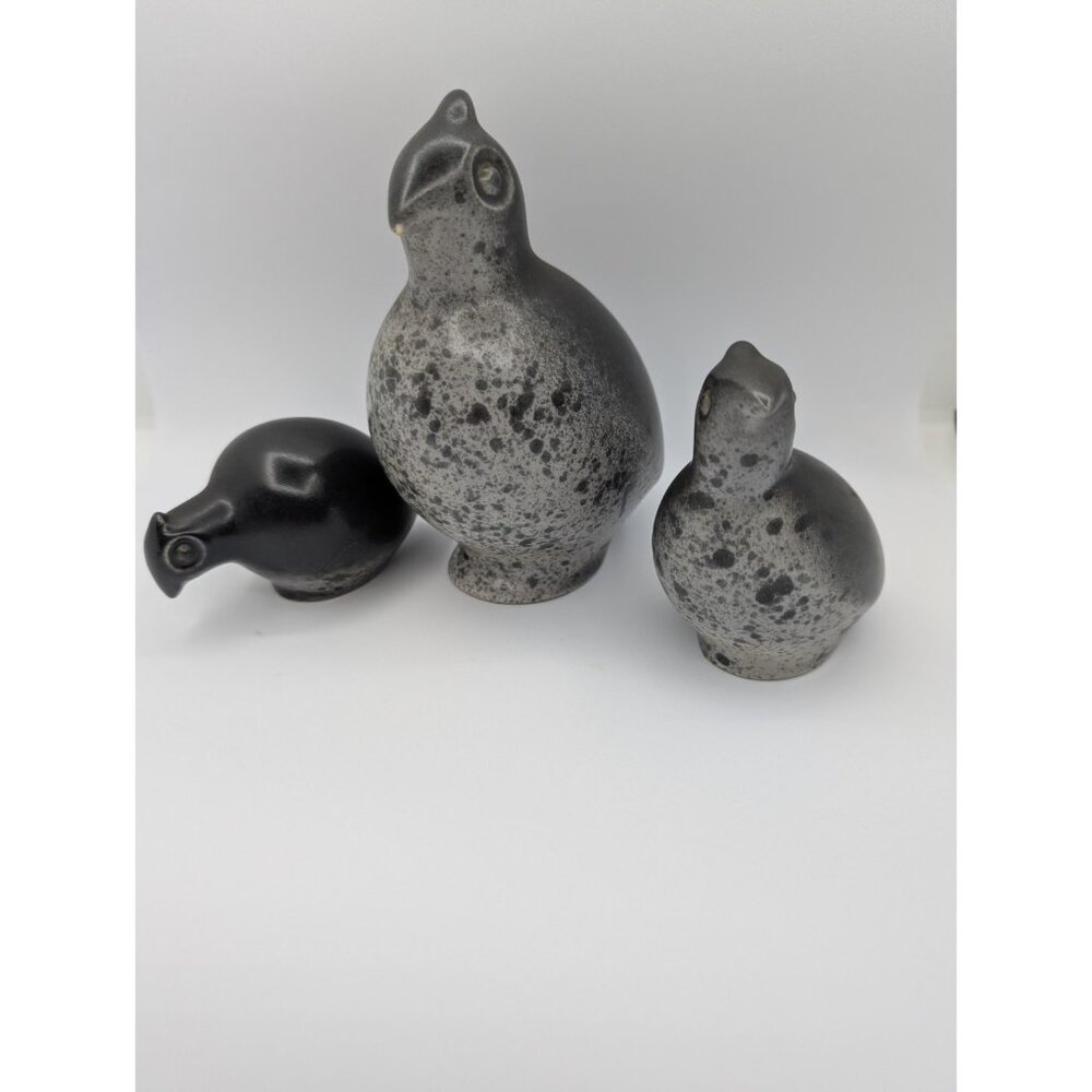 Vintage Howard Pierce Pottery Bird Quail Figurines Speckled set of 3 MCM